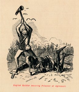 Soldado inglés asegurando prisionero en Agincourt, c1860 de John Leech