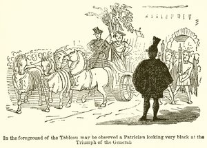 En el primer plano del cuadro se puede observar a un patricio muy enfadado por el triunfo del general de John Leech