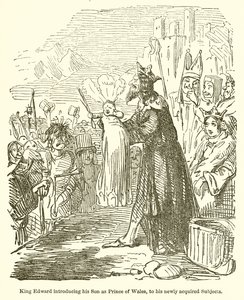 El rey Eduardo presentando a su hijo como Príncipe de Gales a sus nuevos súbditos de John Leech
