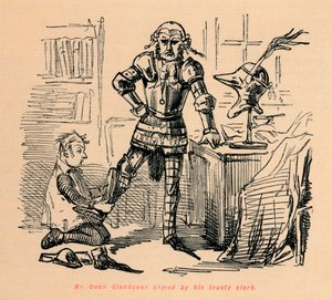 El Sr. Owen Glendower armado por su fiel secretario, c1860