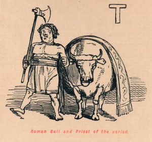 Toro romano y sacerdote del período, 1852 de John Leech