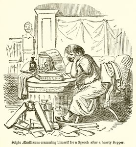 Escipión Emiliano Preparándose para un Discurso después de una Cena Abundante de John Leech