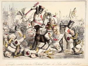 Combate terrible entre Ricardo Corazón de León y Saladino, de The Comic History of England, pub. 1864 de John Leech