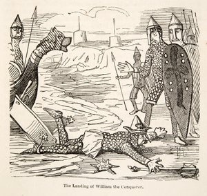 El desembarco de Guillermo el Conquistador, de La Historia Cómica de Inglaterra, pub. 1864