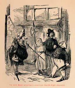El alcalde arrestando a un personaje sospechoso de la Noche de Reyes, c1860