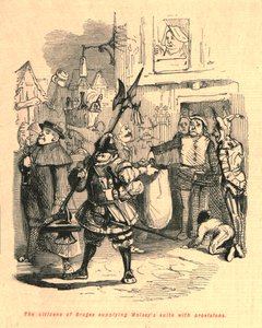 Los ciudadanos de Brujas suministrando provisiones a la suite de Wolsey, 1897 de John Leech