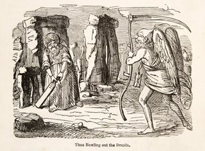 El tiempo expulsando a los druidas, de The Comic History of England, pub. 1864 de John Leech