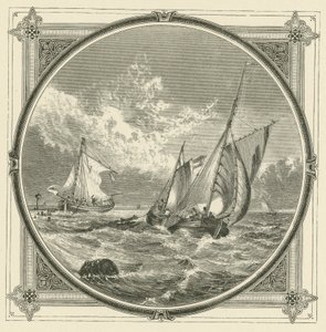 Un barco encallado es un faro en el mar (grabado)