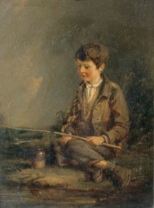 Niño pescando (óleo sobre tabla)