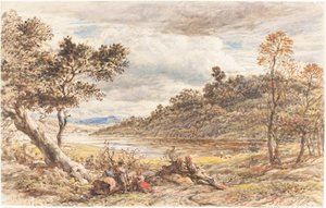 Viajeros Descansando junto a un Árbol Caído de John Linnell
