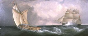 Un Cortador Francés Pasando una Fragata Británica de John Lynn