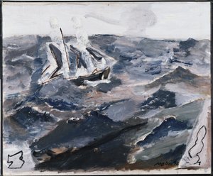 Mar y barco (óleo sobre lienzo) de John Marin