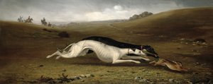 Caza de liebres en un paisaje, 1870 de John Marshall