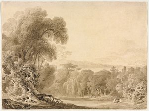 Figuras sentadas junto a un lago en un paisaje boscoso, 1820 de John Martin