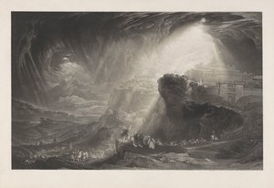 Josué ordena que el sol se detenga, prueba de impresión antes del texto de John Martin