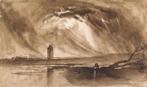 Paisaje con torre y tormenta de John Martin