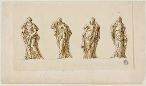 Diseño para un monumento funerario: Cuatro figuras femeninas de luto drapeadas de John Michael Rysbrack