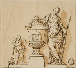 Diseño para un monumento funerario con el destino, putto y urna de John Michael Rysbrack
