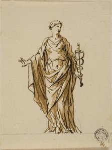 Figura alegórica de pie con caduceo (¿Paz?)