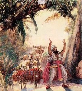 Cómo Alí Babá conoció a los cuarenta ladrones (litografía en color) de John Millar Watt