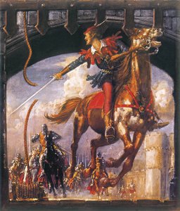 Robin Hood perseguido por soldados normandos de John Millar Watt