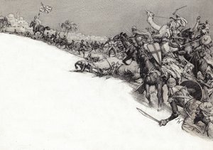 Sarracenos atacando Jerusalén (gouache sobre papel) de John Millar Watt