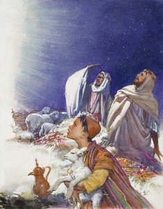 El cuento de Navidad: El cuento de los pastores (gouache sobre papel) de John Millar Watt