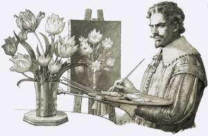 Artista no identificado pintando flores de John Millar Watt