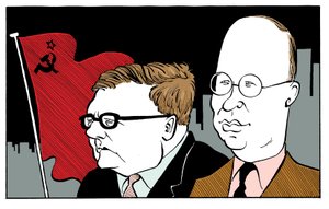 Dmitri Shostakovich con Sergei Prokofiev con bandera soviética de John Minnion