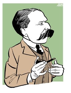 Edward Elgar - caricatura sosteniendo una pipa de John Minnion