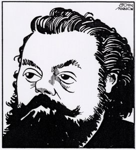 Modest Petrovich Mussorgsky, retrato caricaturesco de John Minnion