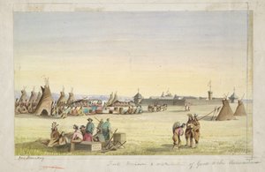 Fort Union y distribución de bienes a los assiniboin de John Mix Stanley