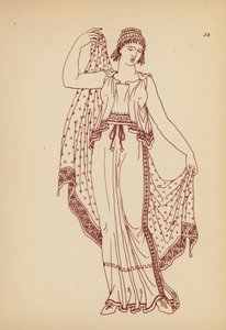 Traje femenino de la Antigua Grecia (litografía)