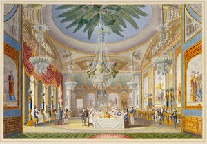 La sala de banquetes en el Royal Pavilion, Brighton, 1826 de John Nash