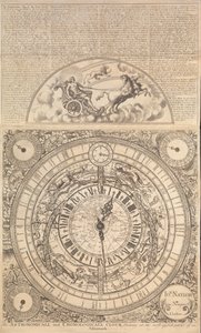Un reloj astronómico y cronológico que muestra todas las partes más útiles de un almanaque (grabado)