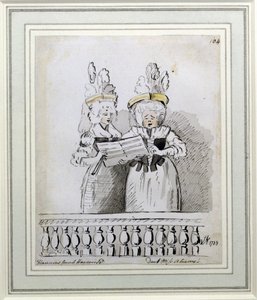 Un dúo por la Srta. Harriett y la Srta. Theodosia Abrams, Concierto de Harrison, Hanover Square, 1788 de John Nixon