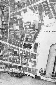 (detalle) de un mapa grande y preciso de la Ciudad de Londres de John Ogilby