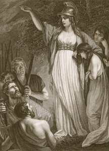 Boadicea arengando a los britanos, grabado por Sharp, ilustración de 