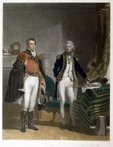 Encuentro entre el general de división Sir Arthur Wellesley y el vicealmirante Horatio Nelson, septiembre de 1805, grabado por Samuel William Reynolds (1794-1872), publicado por A.J. Isaacs. de John Prescott (after) Knight