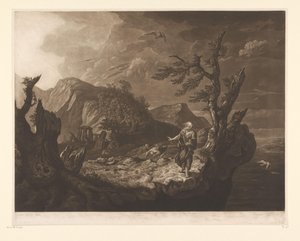 Paisaje tormentoso con bardo al borde del acantilado de John Raphael Smith