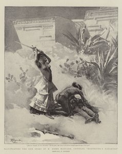 Ilustrando la nueva historia de H Rider Haggard, titulada La hija de Moctezuma de John Reinhard Weguelin