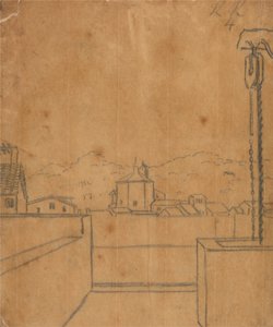 Vista de un baptisterio desde el tejado de John Robert Cozens
