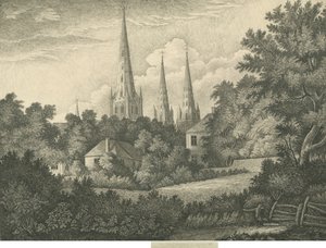 Catedral de Lichfield - Vista noreste: dibujo a pluma y tinta, 1835 de John Robert Fernyhough