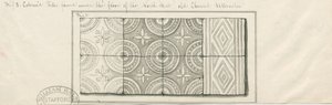 Iglesia de Uttoxeter - Azulejos coloreados encontrados bajo el suelo del pasillo norte: dibujo a pluma y lavado, nd [?mediados del siglo XIX]