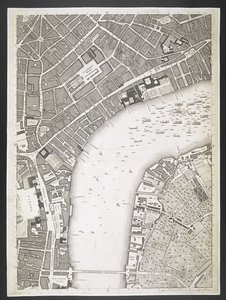 Plano de Londres, The Strand, puente de Westminster,  Un plan de las ciudades de Londres y Westminster, y el distrito de Southwark; : con los edificios contiguos; De una encuesta real, / tomada por JOHN ROCQUE, Land-Surveyor, y grabada por John Pine,  Juan