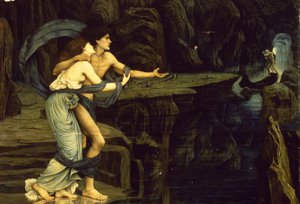 Orfeo y Eurídice en las orillas del río Estigia de John Roddam Spencer Stanhope