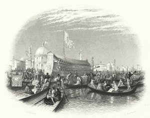 El matrimonio del mar. La barca del Dogo y góndolas en el agua en Venecia (grabado) de John Rogers (after) Herbert