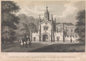 Entrada al Palacio Arzobispal, en Bishopthorpe (publicado por I. T. Hinton); página 34 (Volumen Uno)