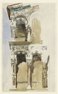 Parte de la fachada de la destruida Iglesia de San Michele in Foro, Lucca, esbozada en color, 30 de junio - 1 de julio de 1846 de John Ruskin