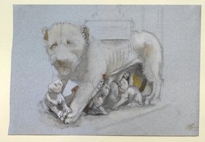 Boceto de leona y cachorros del púlpito de Siena de Nicola Pisano, junio de 1870 de John Ruskin